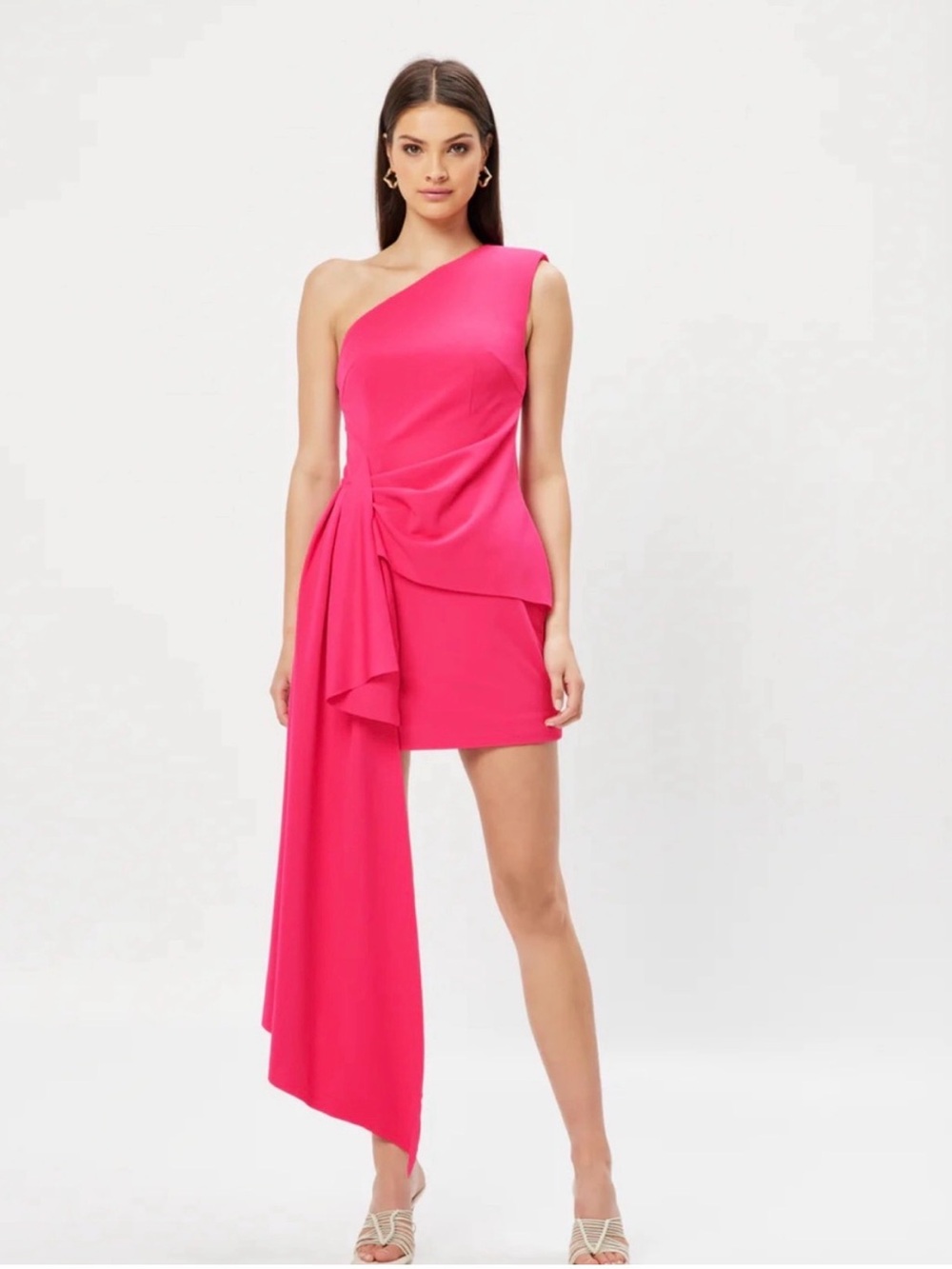 Elliatt One-Shoulder Fuchsia Draped Mini Dress